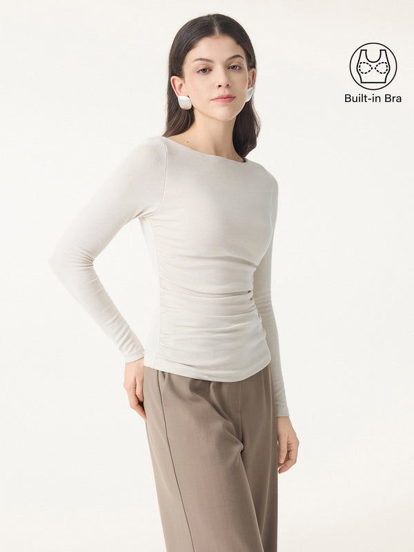 OGLmove 2Pcs Set Boatneck Ruched Bra Top & Drapey A-Line Maxi Skirt