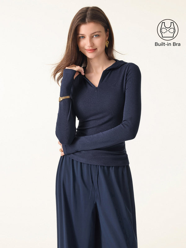 Slim Fitted Quarter Zip Pullover Hoodie Navy XS