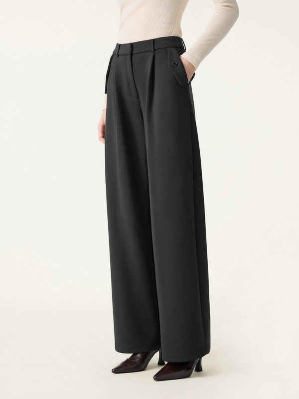 Cozy Knit High Rise Fly-Front Barrel Leg Trousers Regular Charcoal