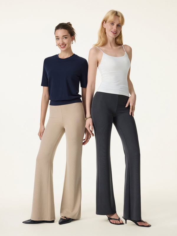 Sandwashed Lyocell Mid Rise Drapey Flared Pull-on Pants with Pockets