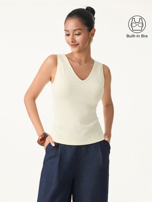 Stretch Cotton Pointelle V-neck Sleeveless Brami Tank