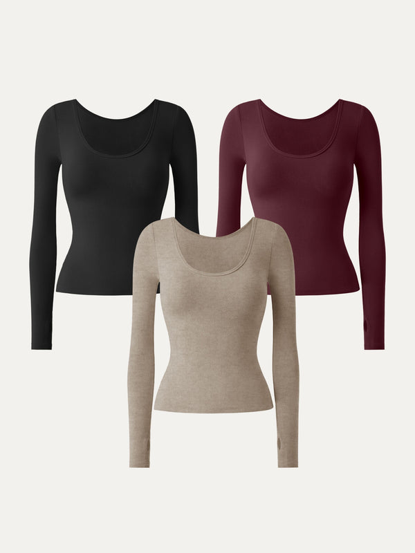 3Pcs Set Essential Lyocell Cashmere Multi-Wear Long Sleeve Top with Thumbholes
