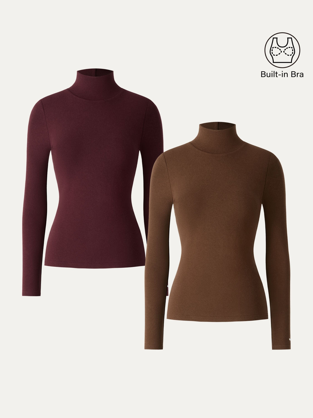 2Pcs Set ProWarm Turtleneck Long Sleeve Brami Ruby/Sweet Hazelnut XS