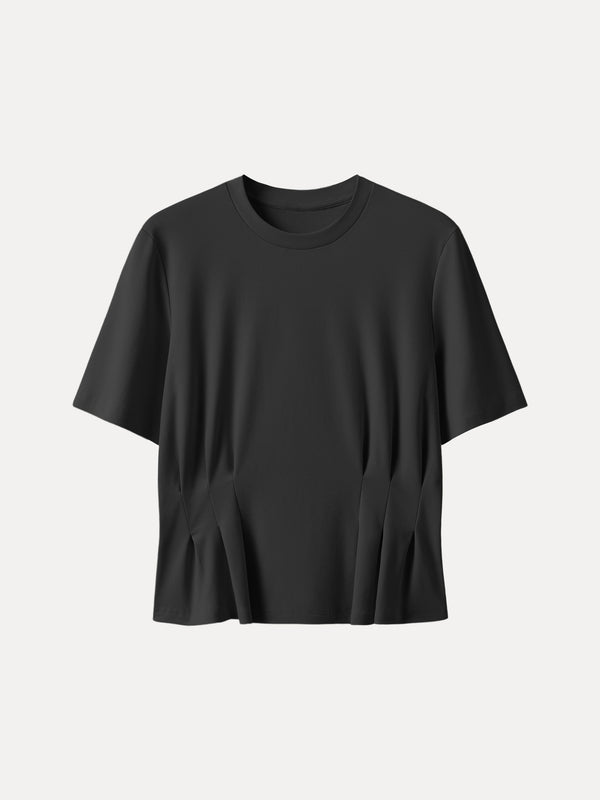 Crewneck Short Sleeve Cinched Waist Tee Black XS