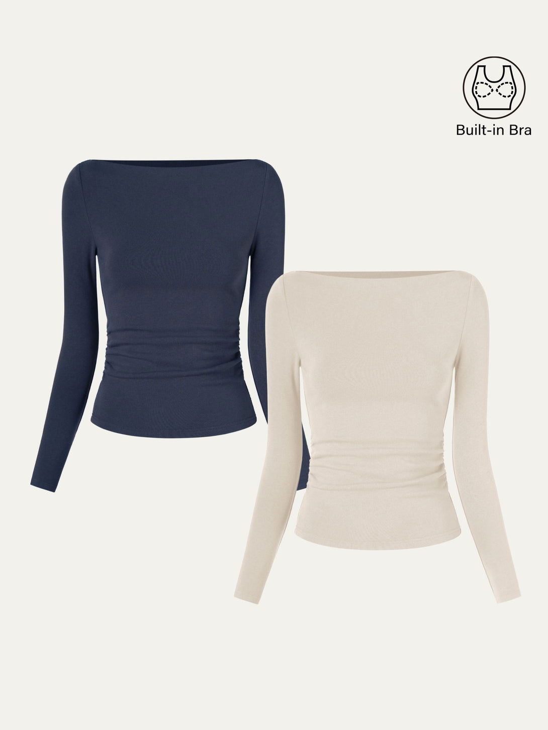 2Pcs Set Modern Side Ruched Boatneck Brami Top Morning Mist/Indigo XS