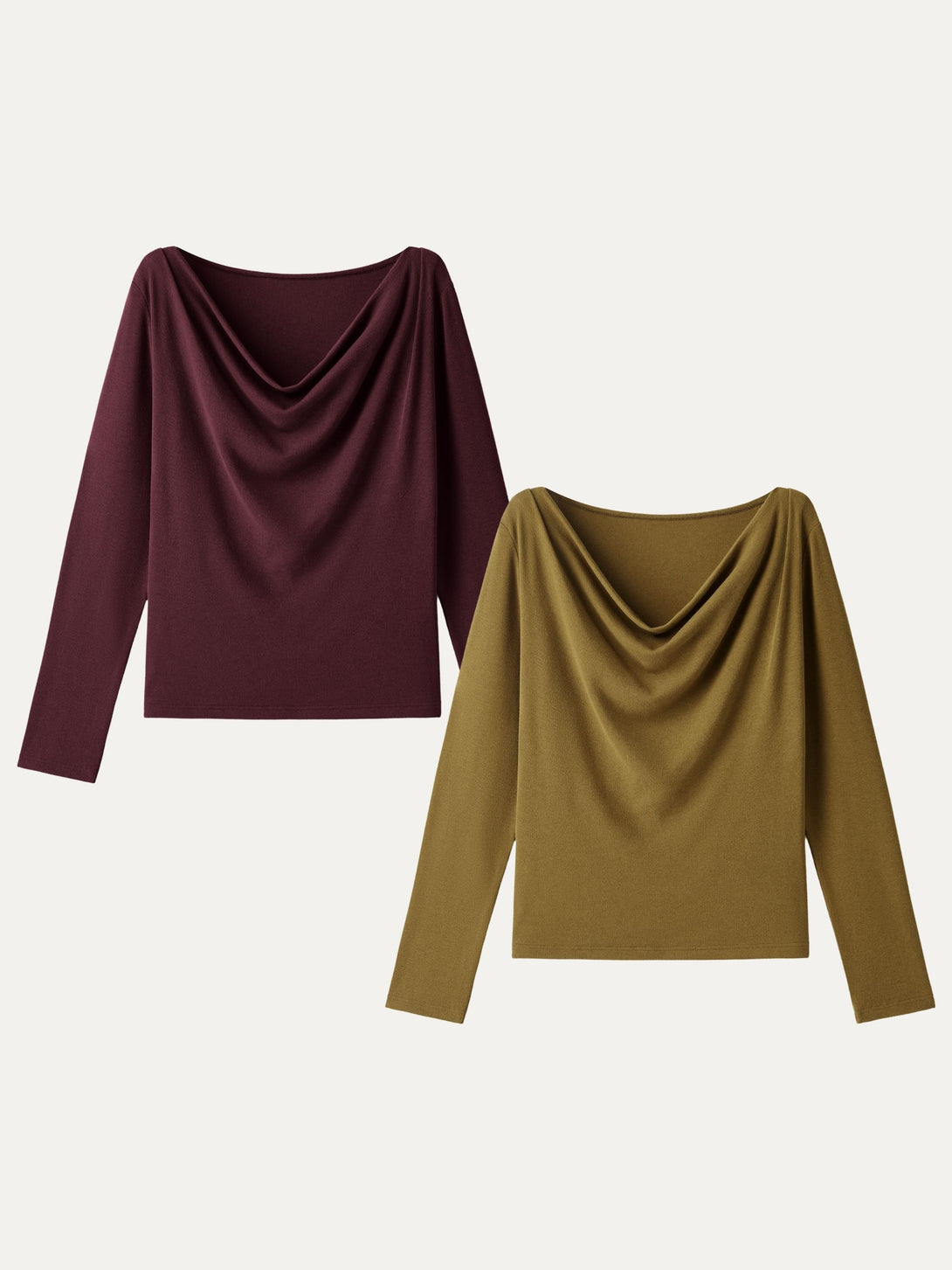 Effortless Cowl Neck Long Sleeve Top Old Brass/Ruby XS