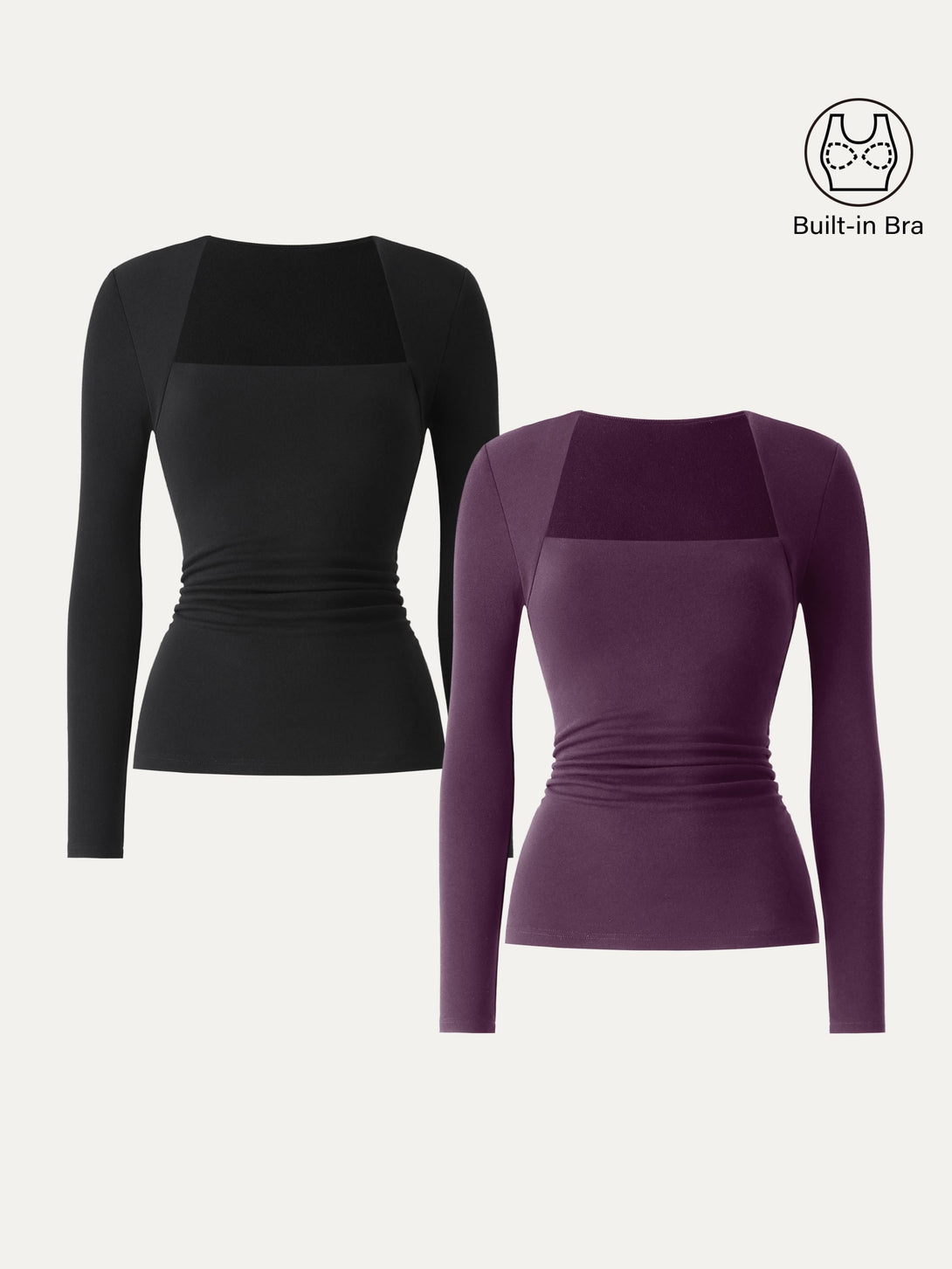 Angular Square Neck Side Ruched Brami Black/Deep Fig XS