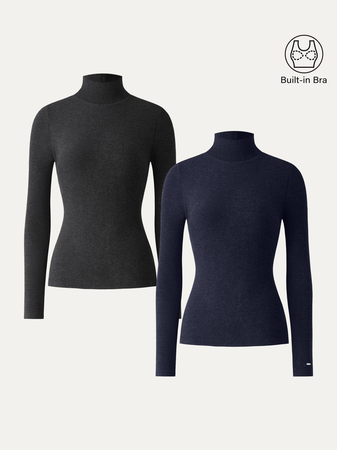 2Pcs Set MaxWarm Turtleneck Long Sleeve Brami Heather Black/Smoky Navy XS
