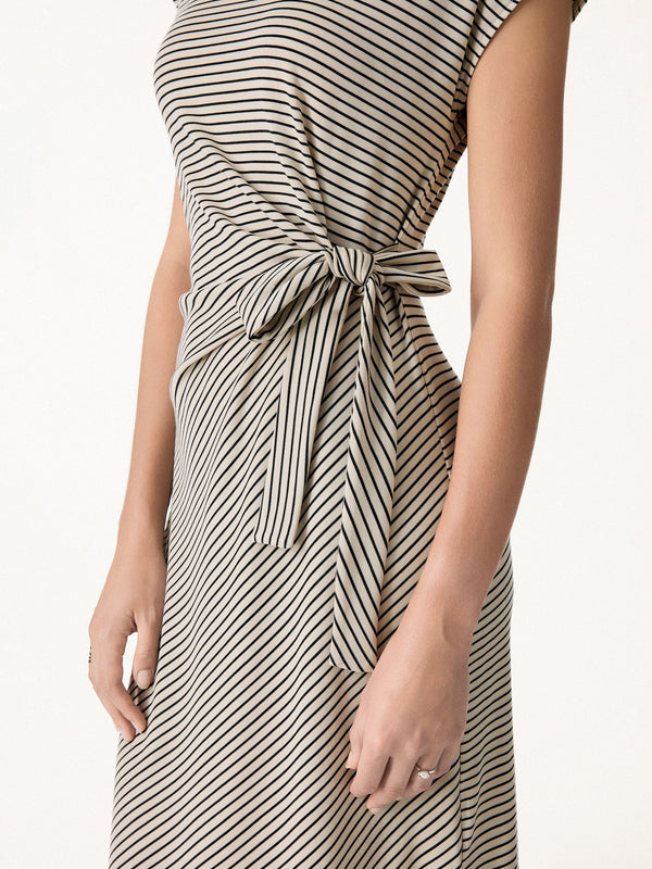 OGLmove Striped Relaxed Midi Dress with Self-Tie