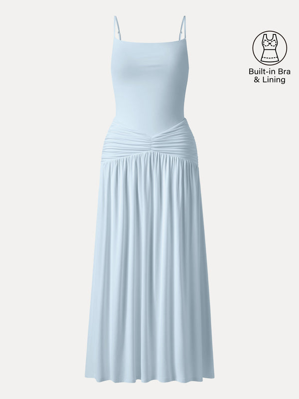 OGLmove Not-See-Thru Spaghetti Gathered Maxi Bra Dress Sky Glass XS