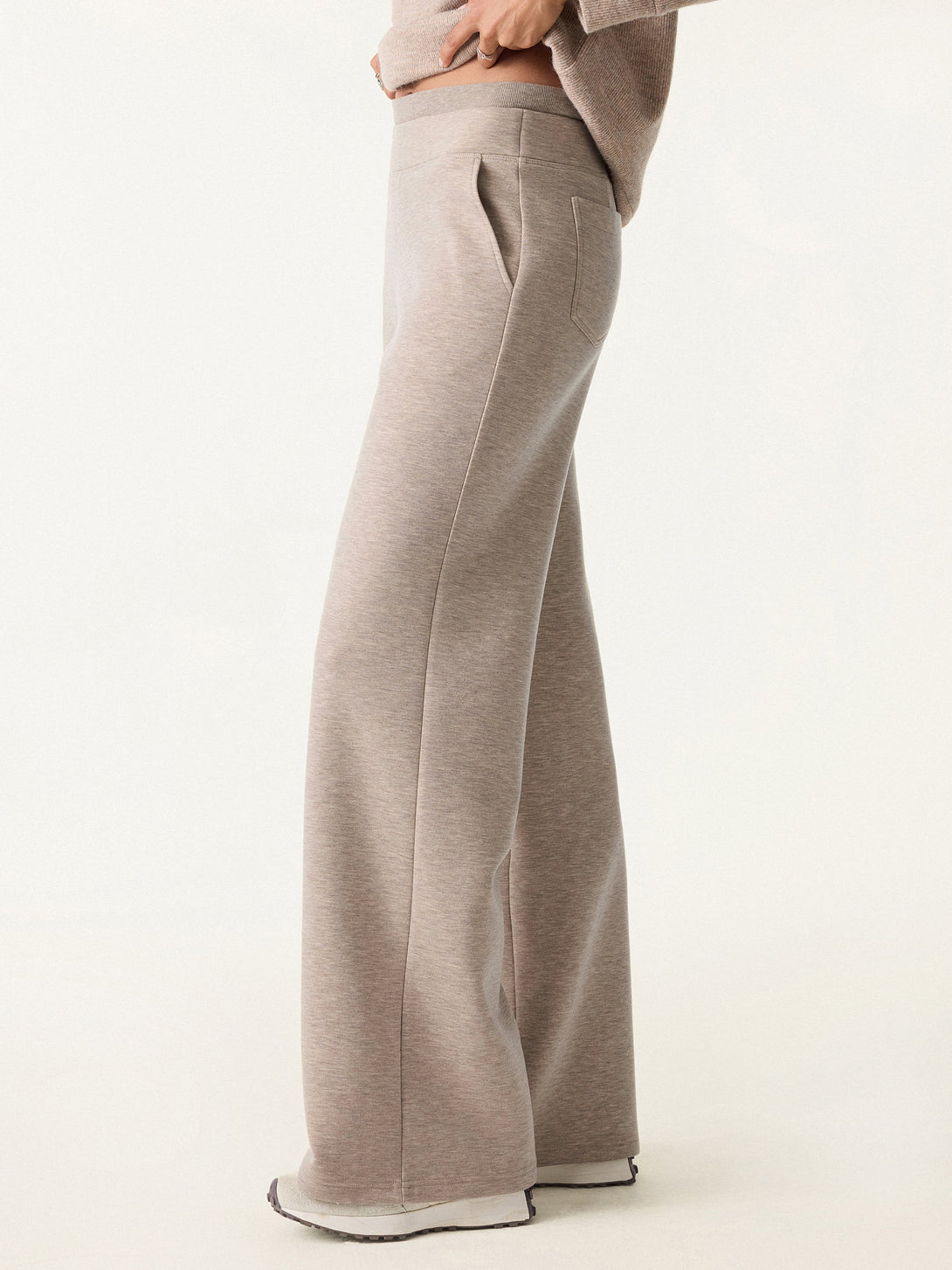 Double Waistband Straight Leg Pants with Pockets Regular Heather Taupe