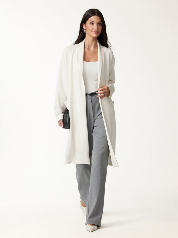 OGLmove Modal Spacer Knit Shawl Collar Pocketed Long Cardigan Off White XXS