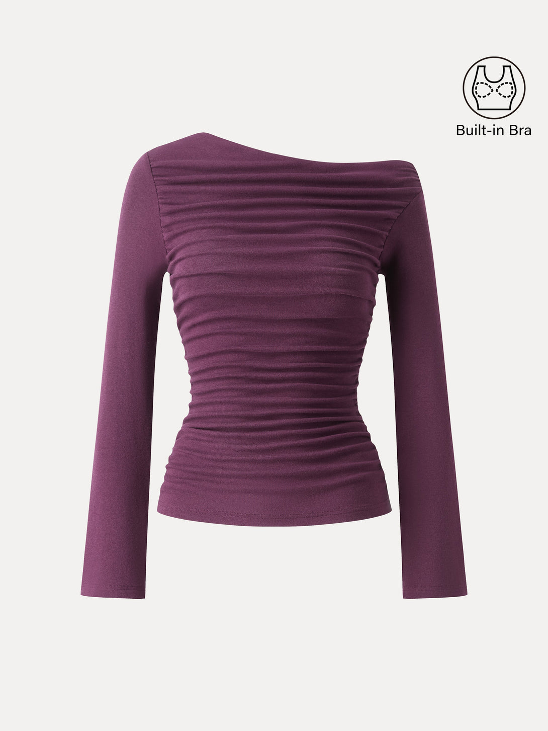 Slanted Shoulder Bell Sleeve Ruched Brami Top