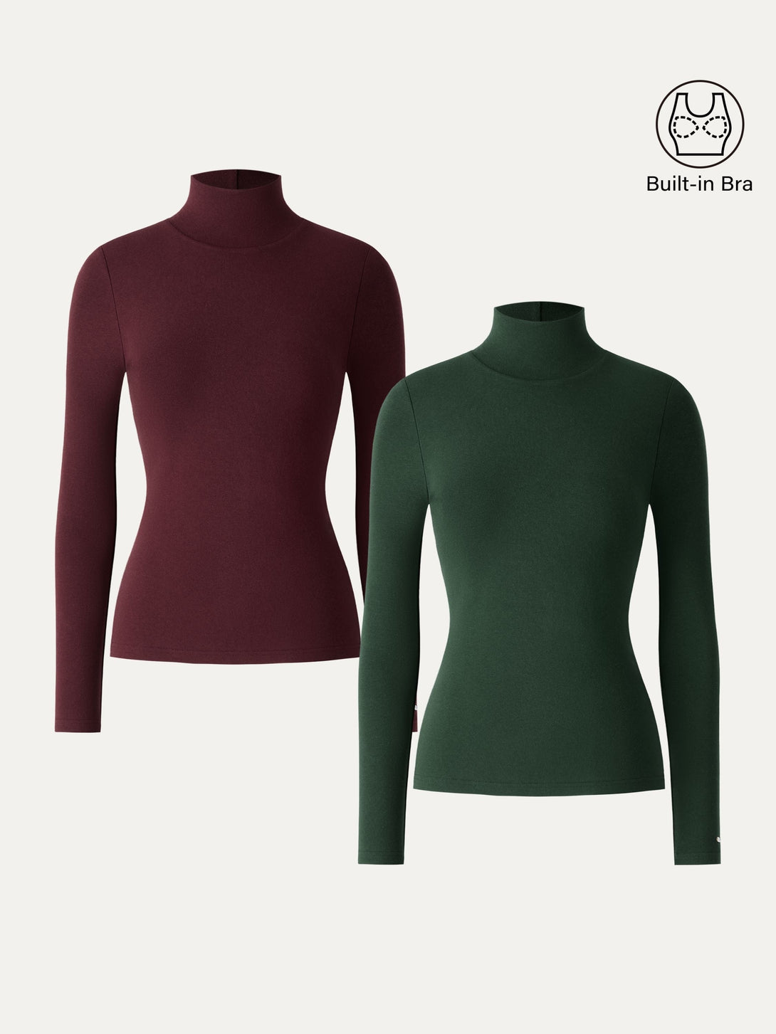 2Pcs Set ProWarm Turtleneck Long Sleeve Brami Ruby/Deep Bush XS