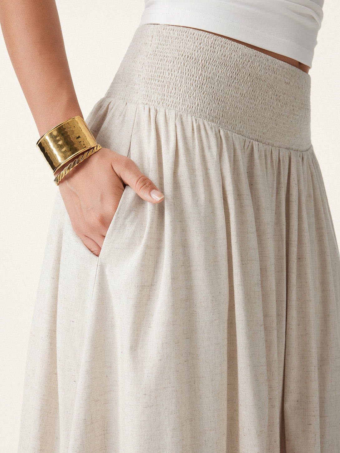 2Pcs Set One Shoulder Twisted Brami Tank & Smocked Waist Skirt with Pockets