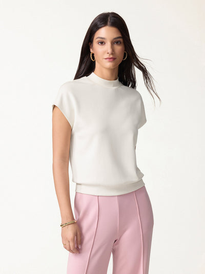 OGLmove Modal Spacer Knit Mock Neck Cap Sleeve Banded Hem Top Off White XXS