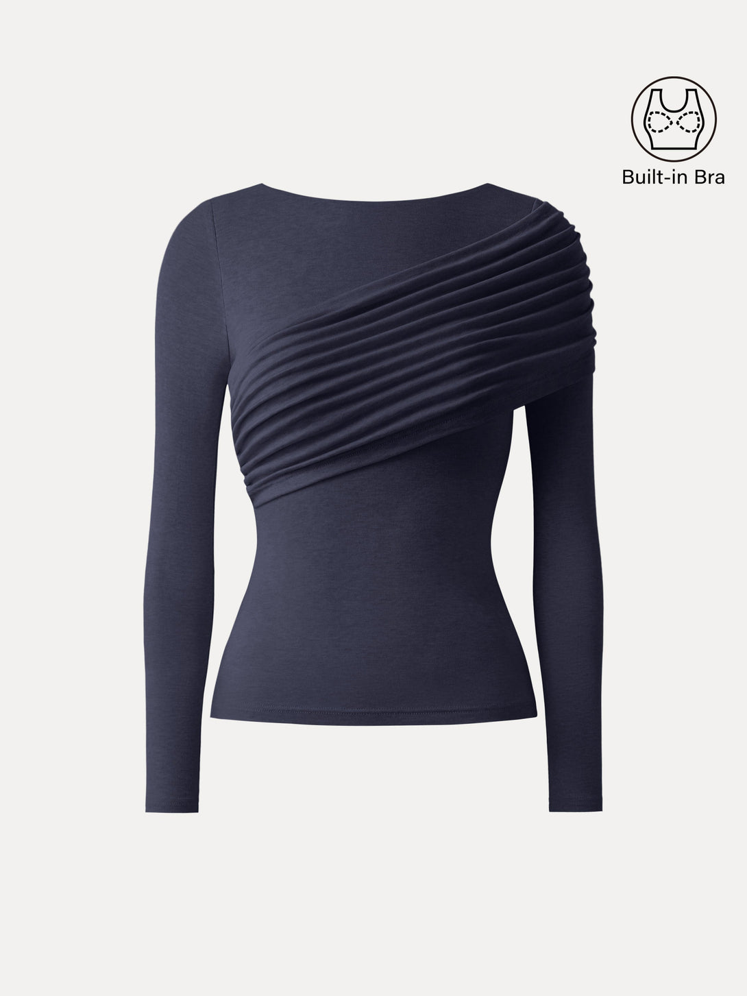 Tencel-Wool Gathered Long Sleeve Brami Top Smoky Navy XS