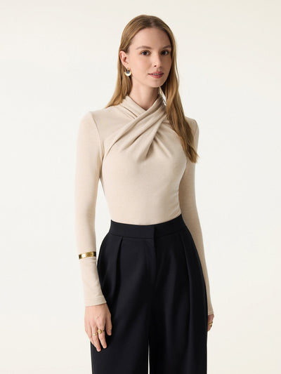 ProWarm Twisted Mockneck Long Sleeve Top Natural Calico XS