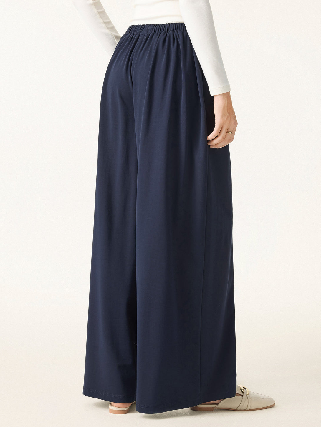 Stretch Ponte Mid Rise Palazzo Pants with Pockets