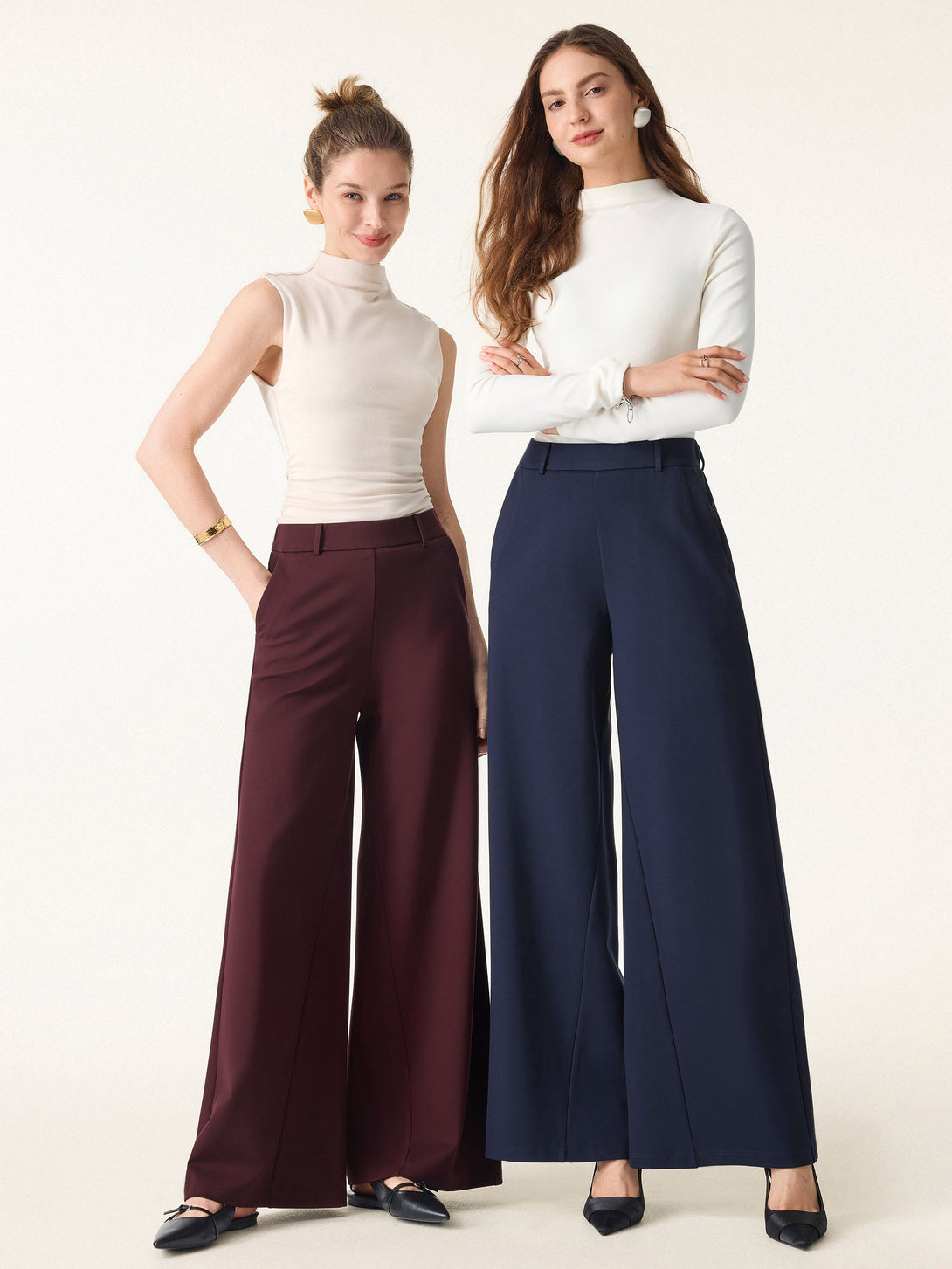 Mid Rise Wide Leg Pull-on Pants with Pockets