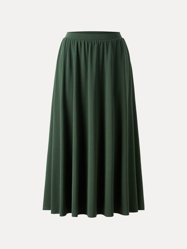 Stretch Cotton Maxi Umbrella Skirt with Pockets