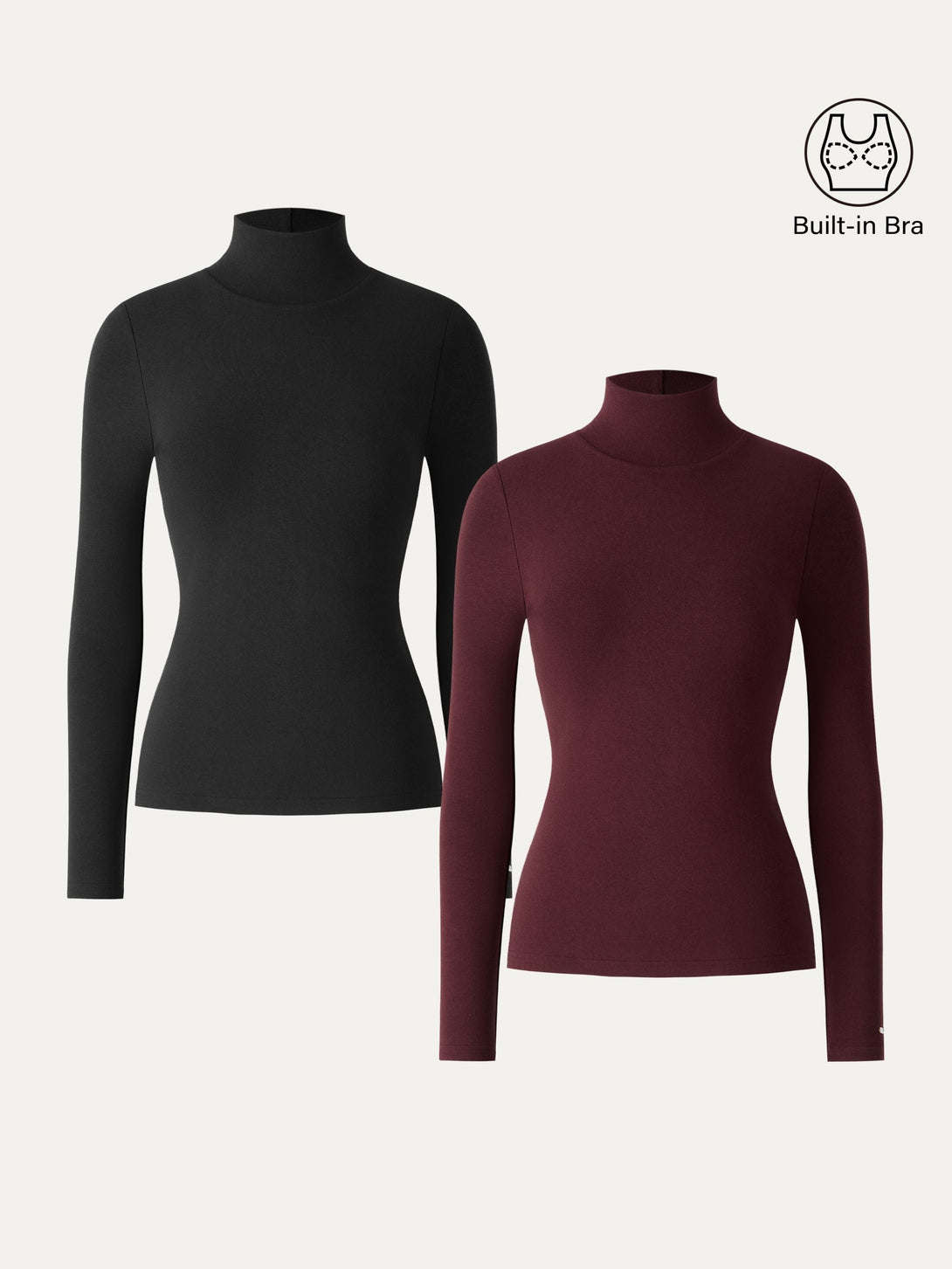 2Pcs Set ProWarm Turtleneck Long Sleeve Brami Black/Ruby XS