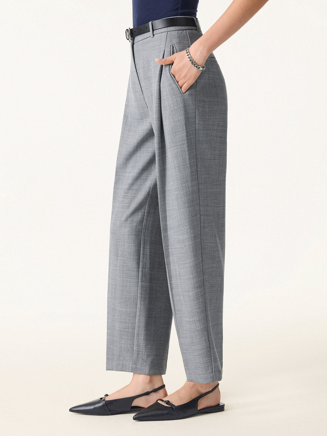 4-Way Stretch Mid Rise Cropped Tapered Trousers with Pockets