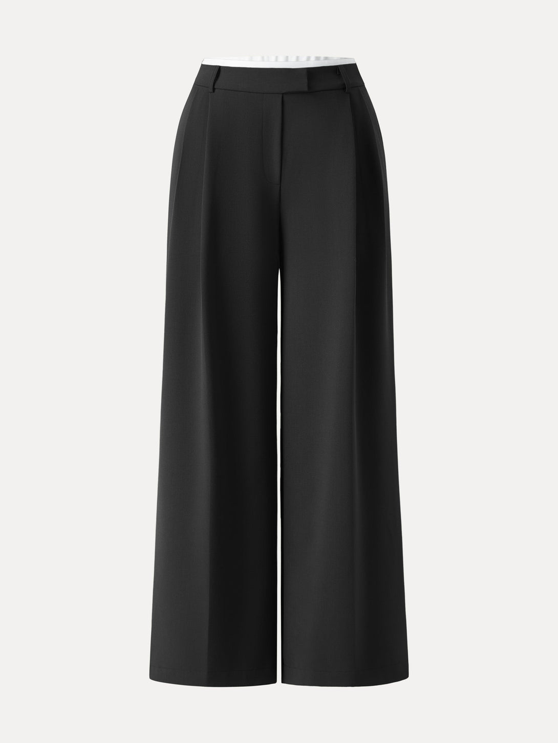 Double-Pleated Mid Rise Wide Leg Trousers Regular Black
