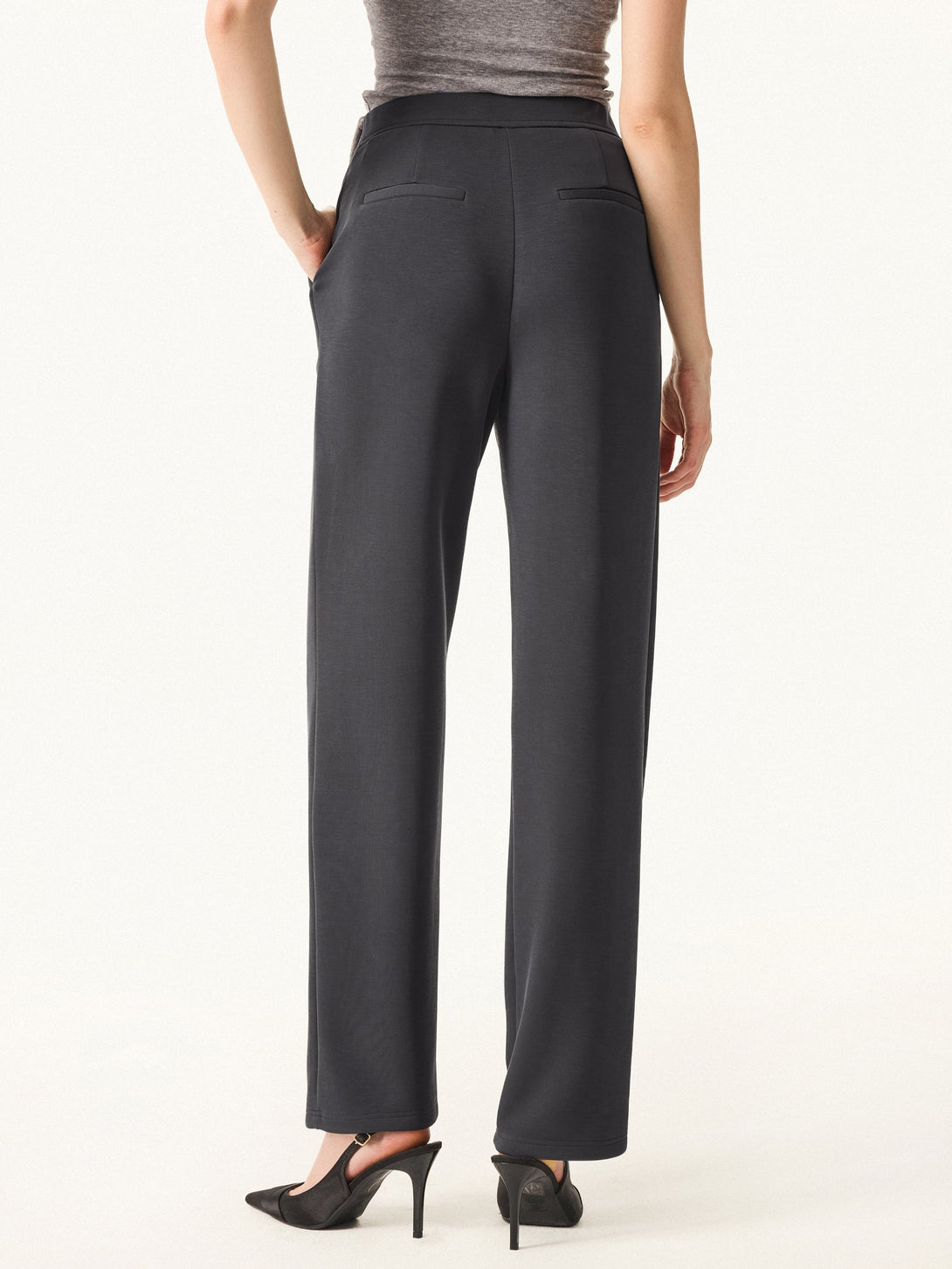 Sandwashed Spacer Mid Rise Straight Leg Pull-on Trousers with Pockets