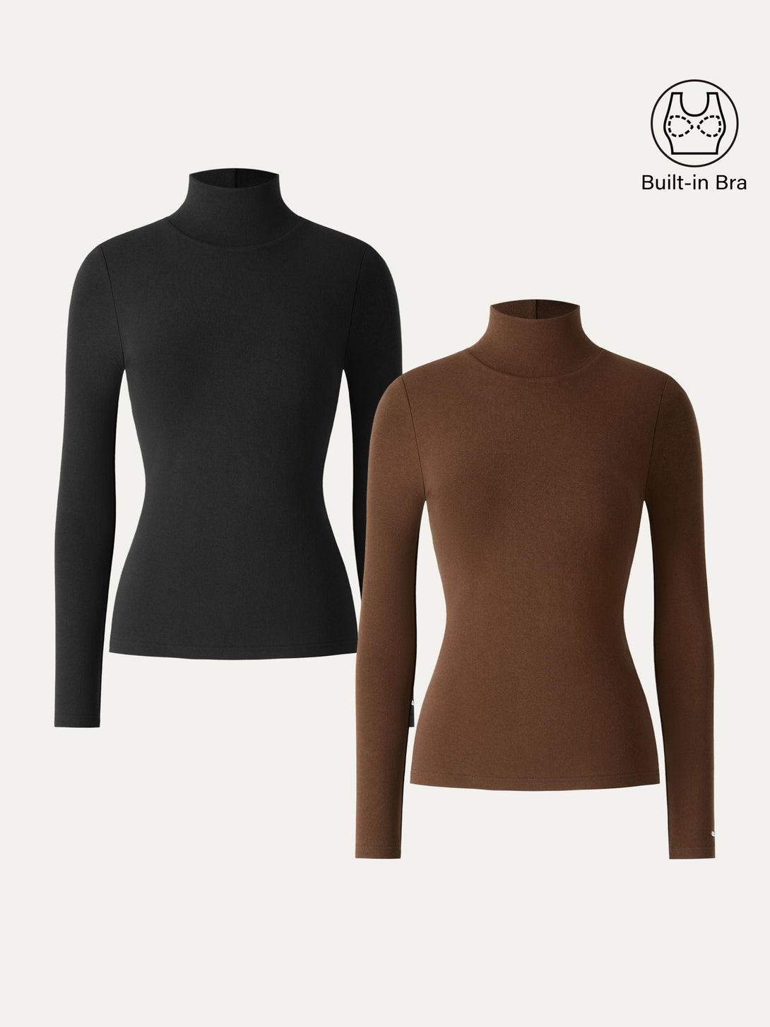 2Pcs Set ProWarm Turtleneck Long Sleeve Brami Black/Sweet Hazelnut XS