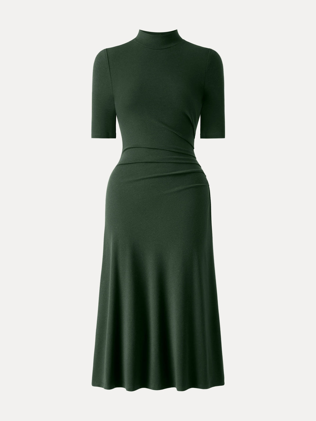 Mockneck Elbow Length Sleeve Tucked Midi Dress Petite Bush Green