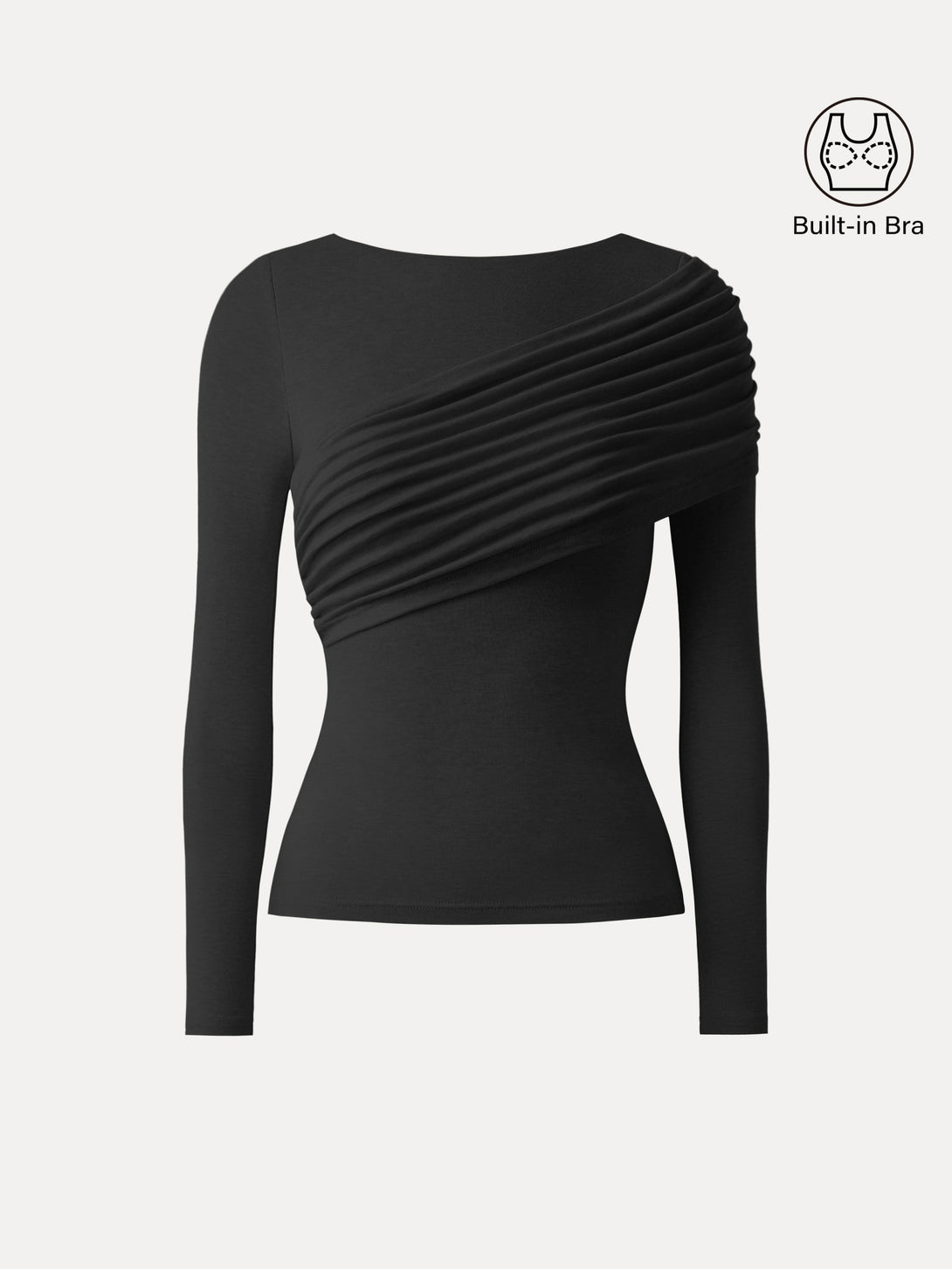 Tencel-Wool Gathered Long Sleeve Brami Top Black XS