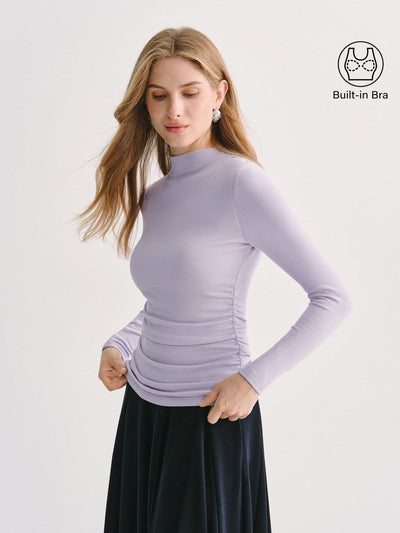 OGLmove ProWarm Mock Neck Long Sleeve Ruched Built-In Bra Top 2.0 Lilac Mist XXS