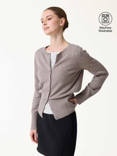OGLmove 100% Merino Wool Crew Neck Long Sleeve Button-Front Cardigan Heather Rock Brown XS