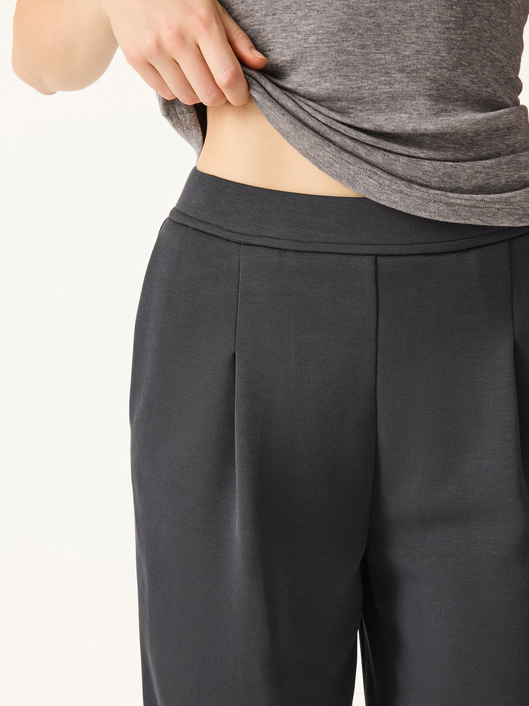 Sandwashed Spacer Mid Rise Straight Leg Pull-on Trousers with Pockets