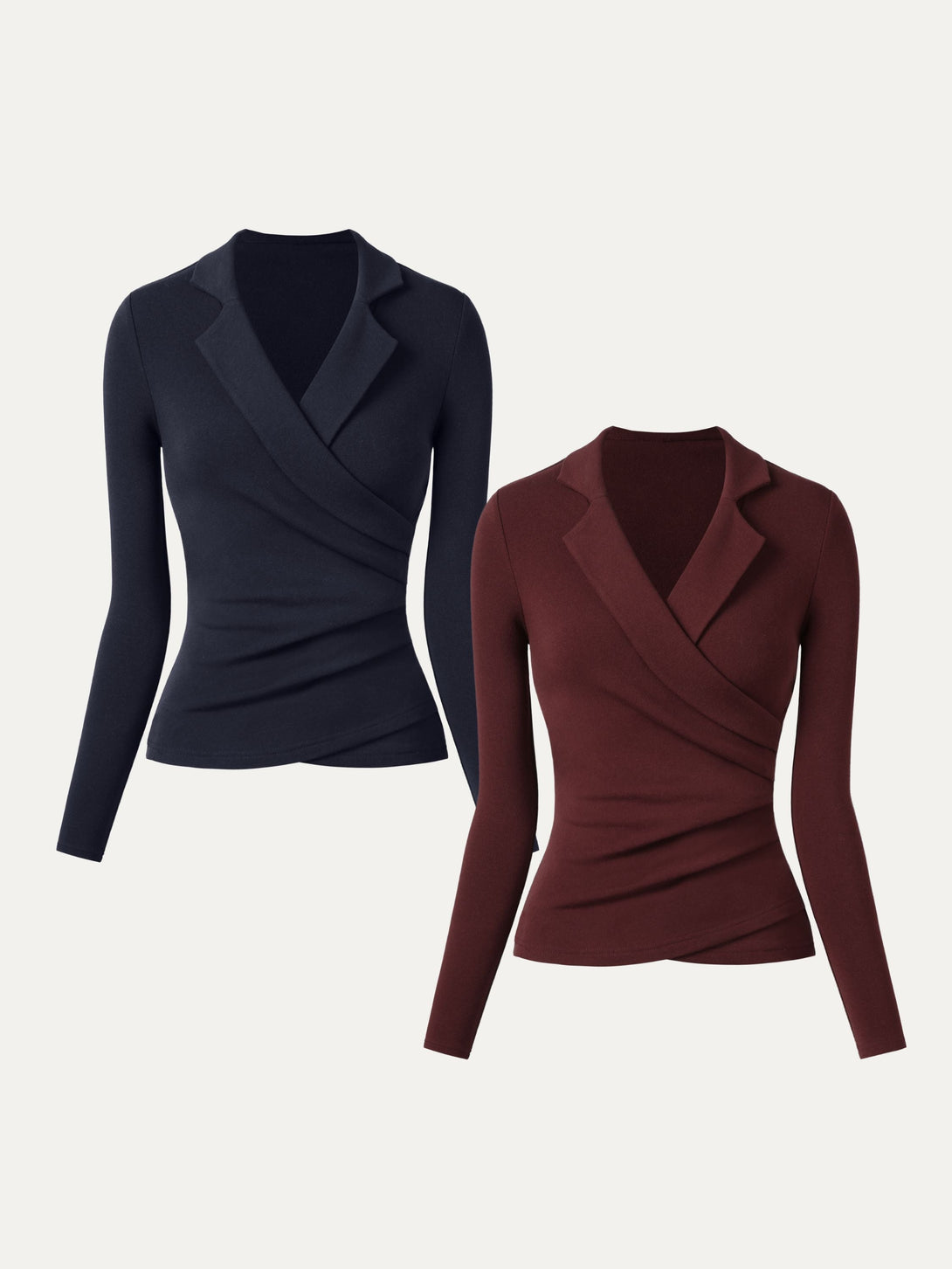 2Pcs Set Collared Surplice Top Midnight Navy/Ruby XS