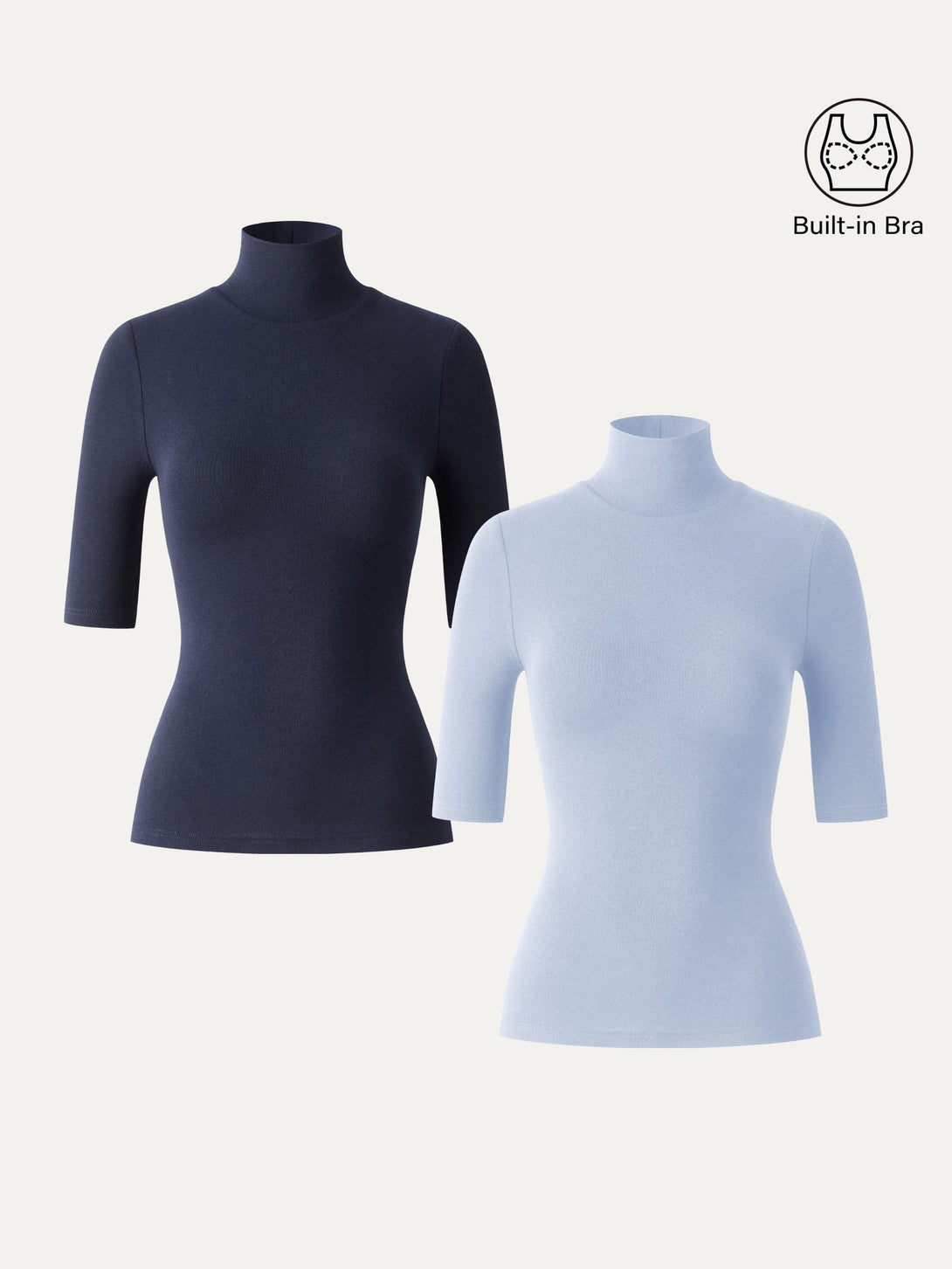 2Pcs Set Essential Turtleneck Elbow Length Sleeve Brami Midnight Navy/Sea Glass XS