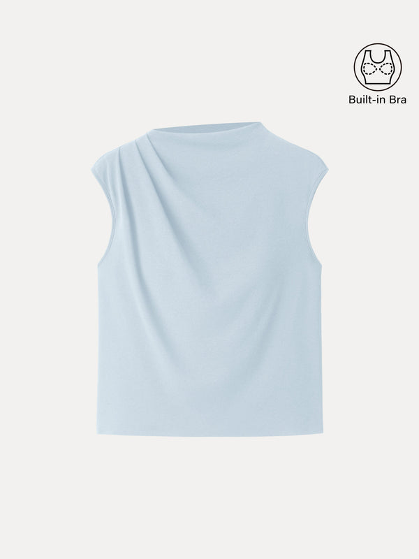 Cotton Lyocell Mockneck Tucked Sleeveless Brami Blue Air XS