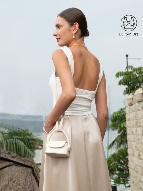 2Pcs Set Regular Slinky Square Open-Back Brami Tank Top