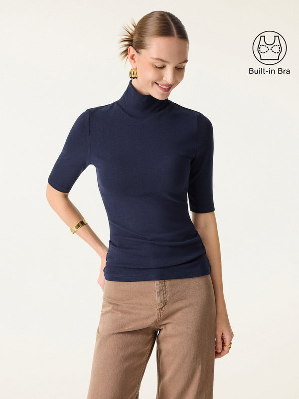 Essential Turtleneck Elbow Length Sleeve Brami Midnight Navy XS