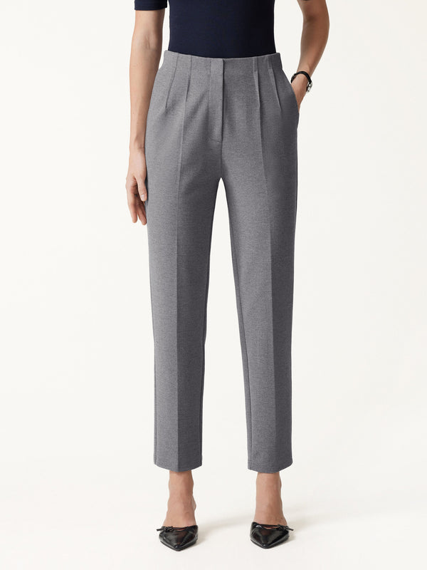 OGLmove Ponte Mid-Rise Ankled Tapered Tuck Pants with Pockets Regular Heather Charcoal Grey