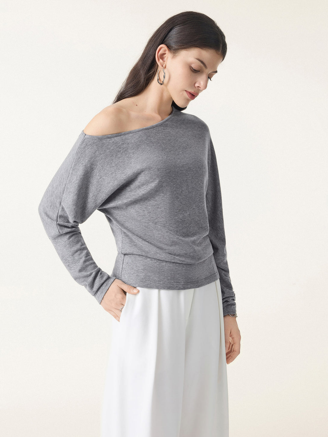 Lyocell Cashmere Cold-Shoulder Semi-Sheer Top