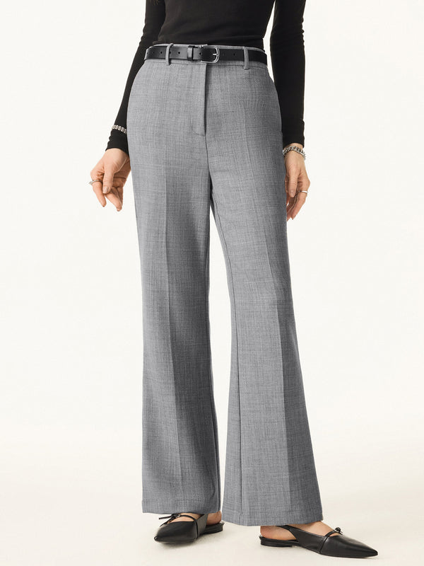 Stretch Wool Mid Rise Flared Trousers with Pockets