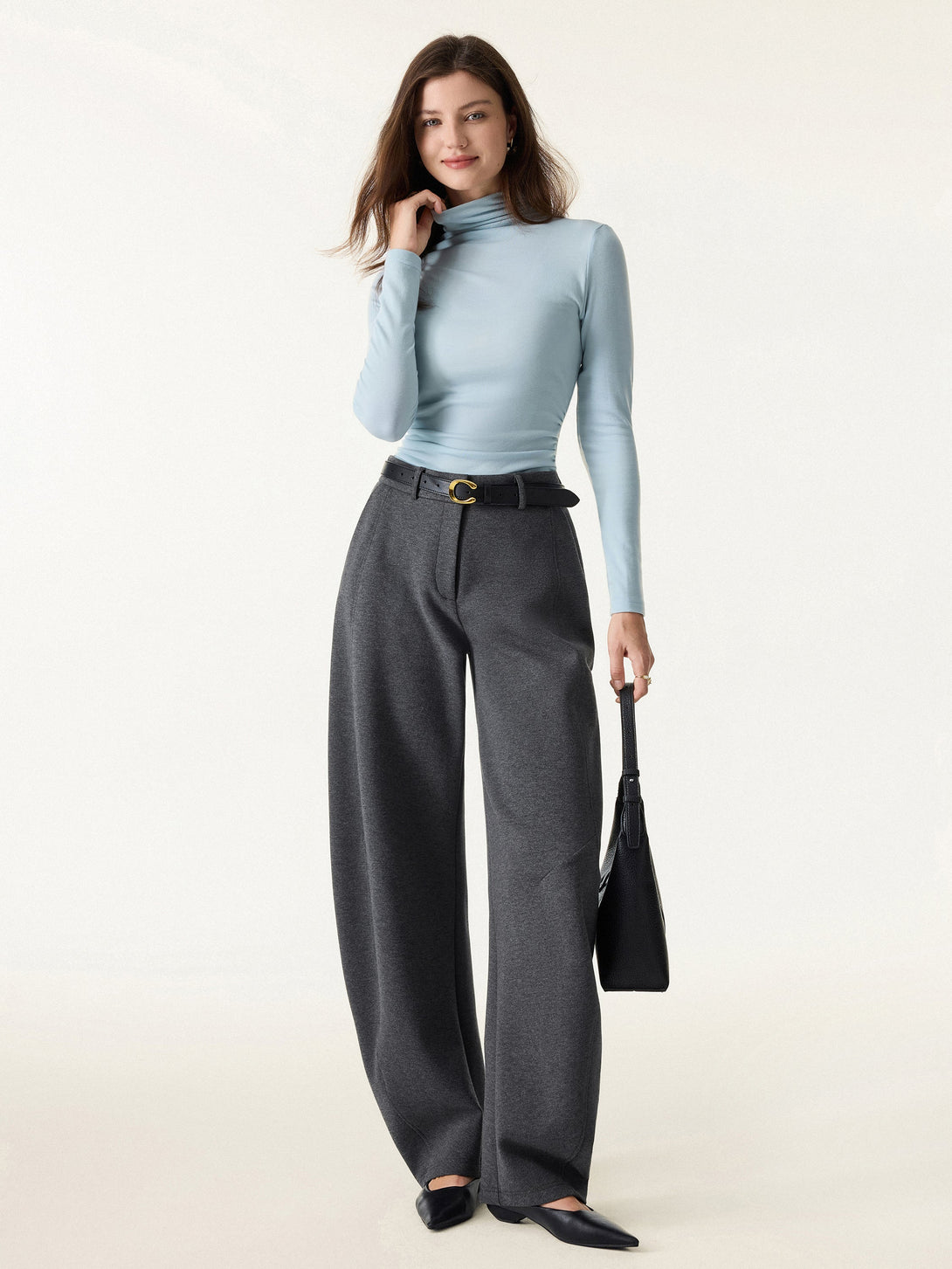 Lyocell Cashmere Turtleneck Side Ruched Top