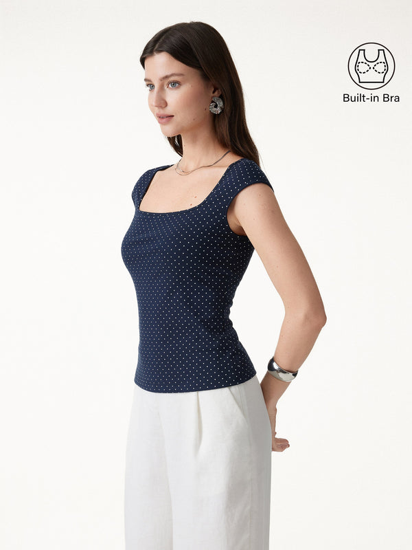 OGLmove Square Neck Bra Top Navy/White Polka Dot XS
