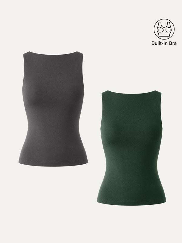 2Pcs Set Stretch Cotton Boatneck Brami Tank