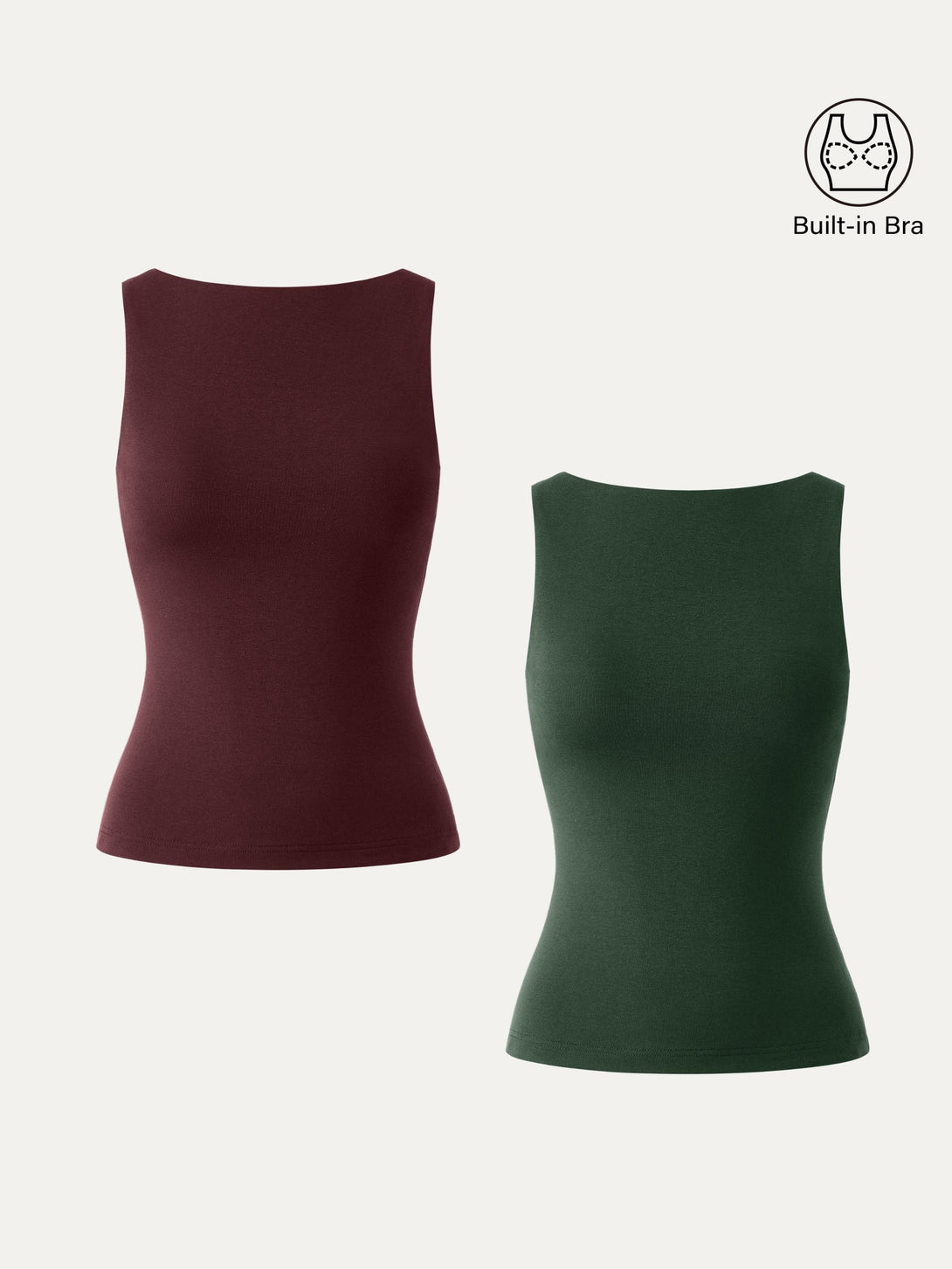 Stretch Cotton Boatneck Brami Tank Bush Green/Ruby Red XS