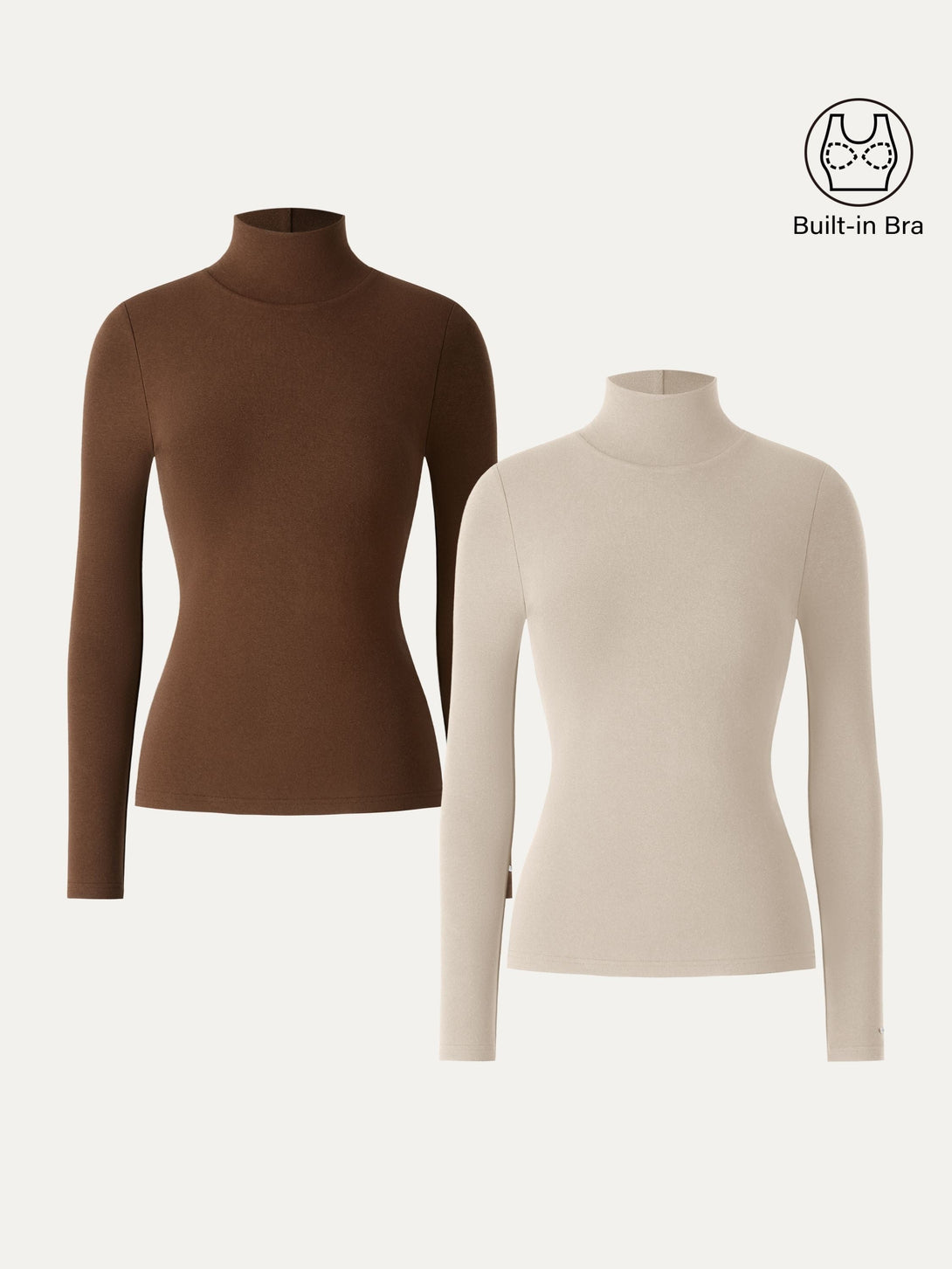 2Pcs Set ProWarm Turtleneck Long Sleeve Brami Natural Calico/Sweet Hazelnut XS