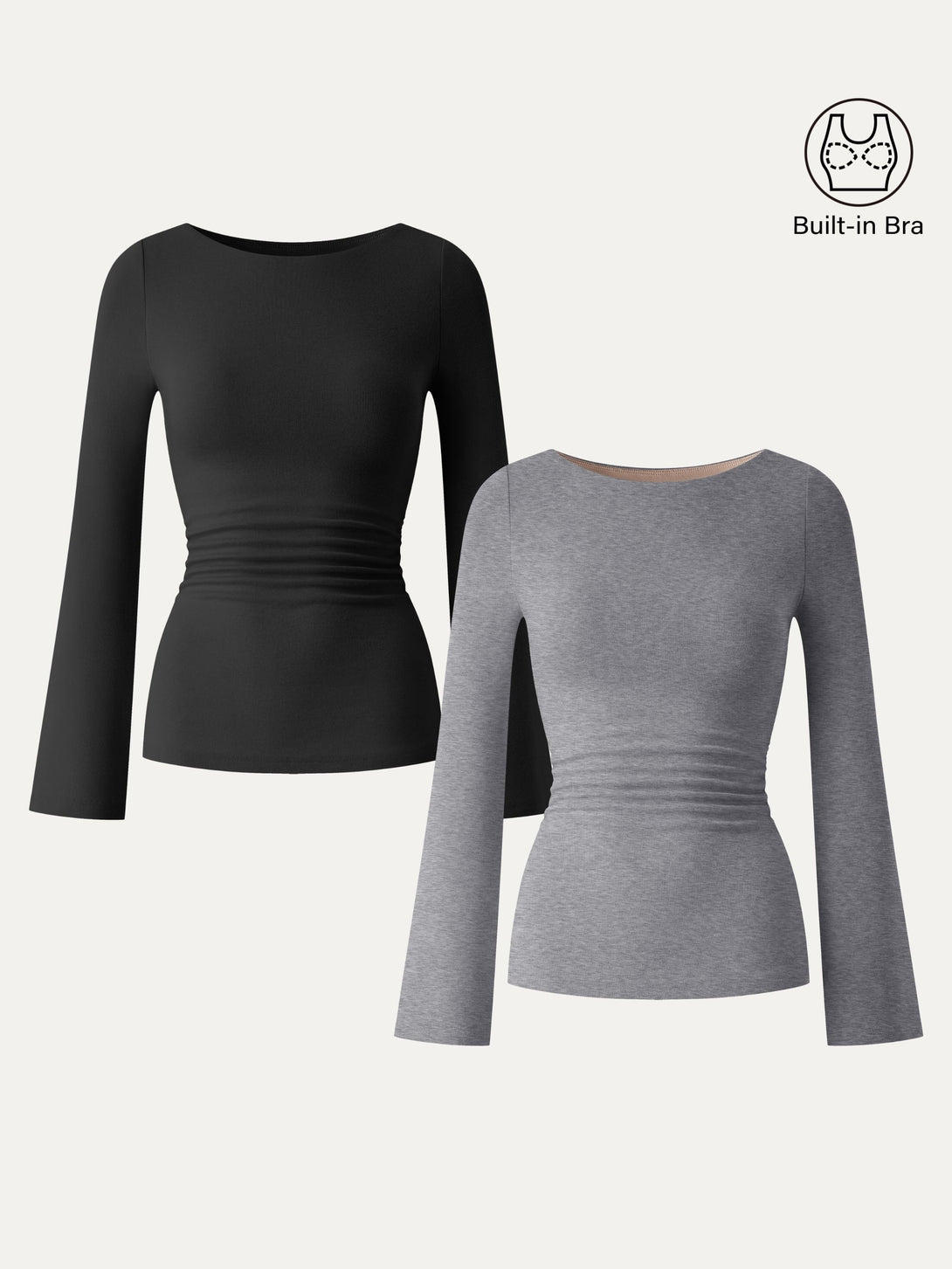 Boatneck Bell Sleeves Ruched Brami Top
