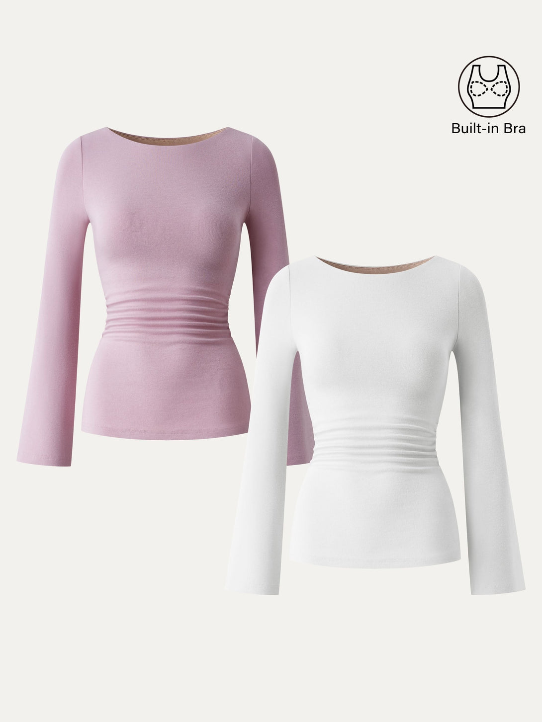 Boatneck Bell Sleeves Ruched Brami Top